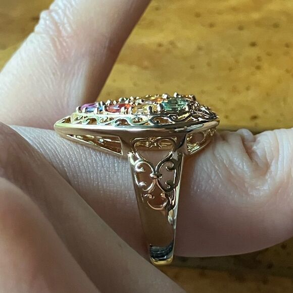 Natural Sapphire Sterling Silver Heart Ring Size 7.25 - Picture 3 of 9